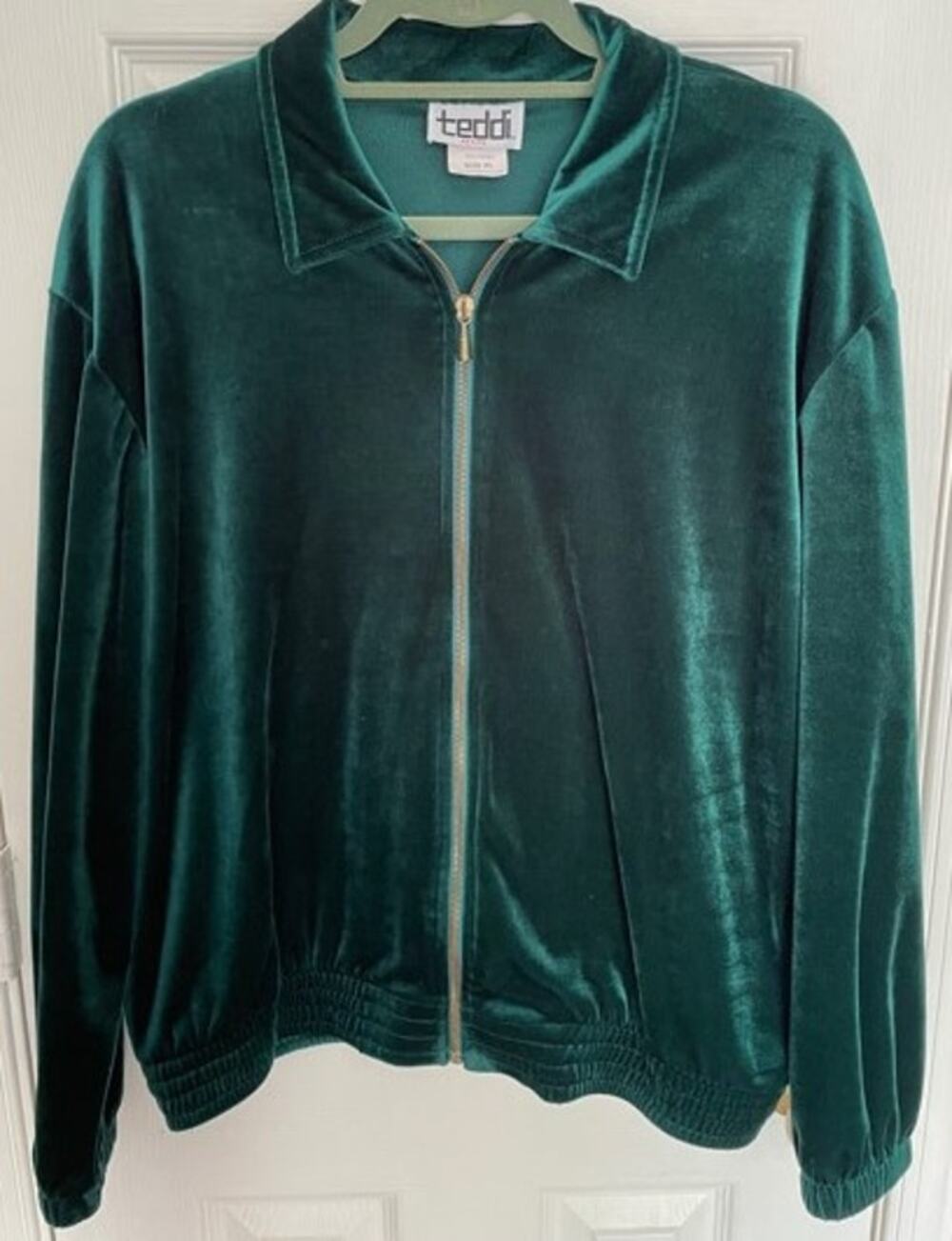 Vintage Teddi Velour Zippered Jacket Sz Petite Large Hot Teal! EUC